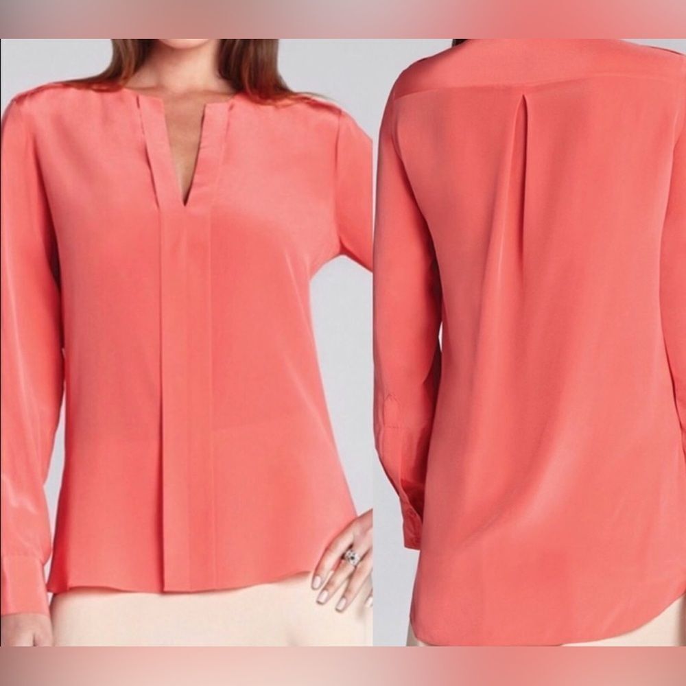 BCBG Max Azria Carolyn Coral Women's silk Blouse size XS